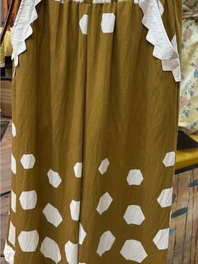 Mustard Yellow flare pants with White Abstract Spots